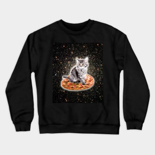 Galaxy Kitty Cat Riding Pizza In Space Crewneck Sweatshirt